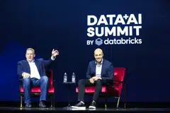 Larry Feinsmith (left), JP Morgan Chase’s head of global tech strategy, innovation and partnerships, tells Databricks chief Ali Ghodsi that the bank is working through the risks of AI.