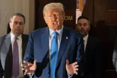 Former US president Donald Trump at the New York State Supreme Court on Nov 6. He is battling several legal charges and probes, but a recent poll shows that voters in five electoral battleground states favour him over President Joe Biden. 