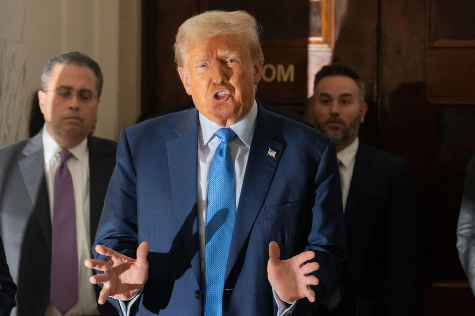 Former US president Donald Trump at the New York State Supreme Court on Nov 6. He is battling several legal charges and probes, but a recent poll shows that voters in five electoral battleground states favour him over President Joe Biden. 