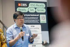 LDC General Construction senior manager Ryan Ng speaking at DBS’ Sustainability Day for SMEs in July. 