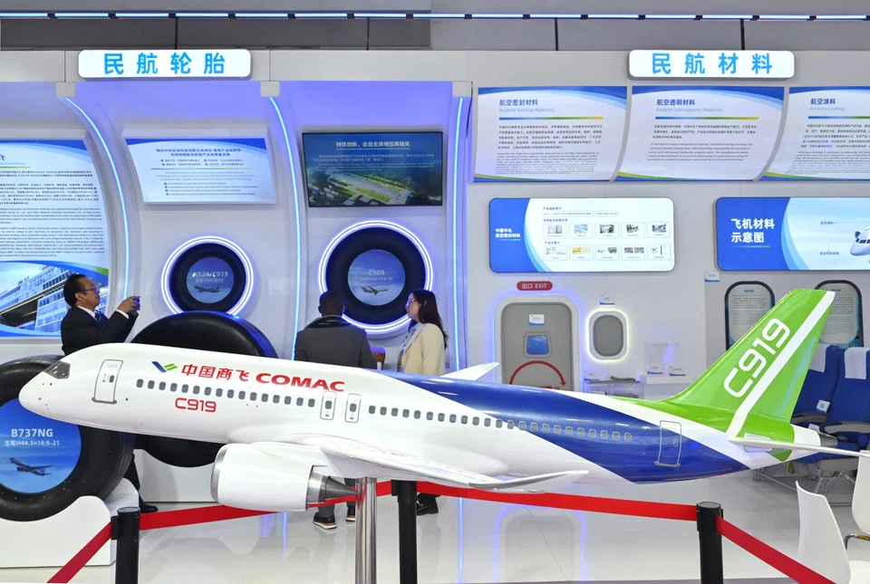 A model of Comac's C919 plane on display at the second China International Supply Chain Expo in Beijing on Nov 28, 2024. 