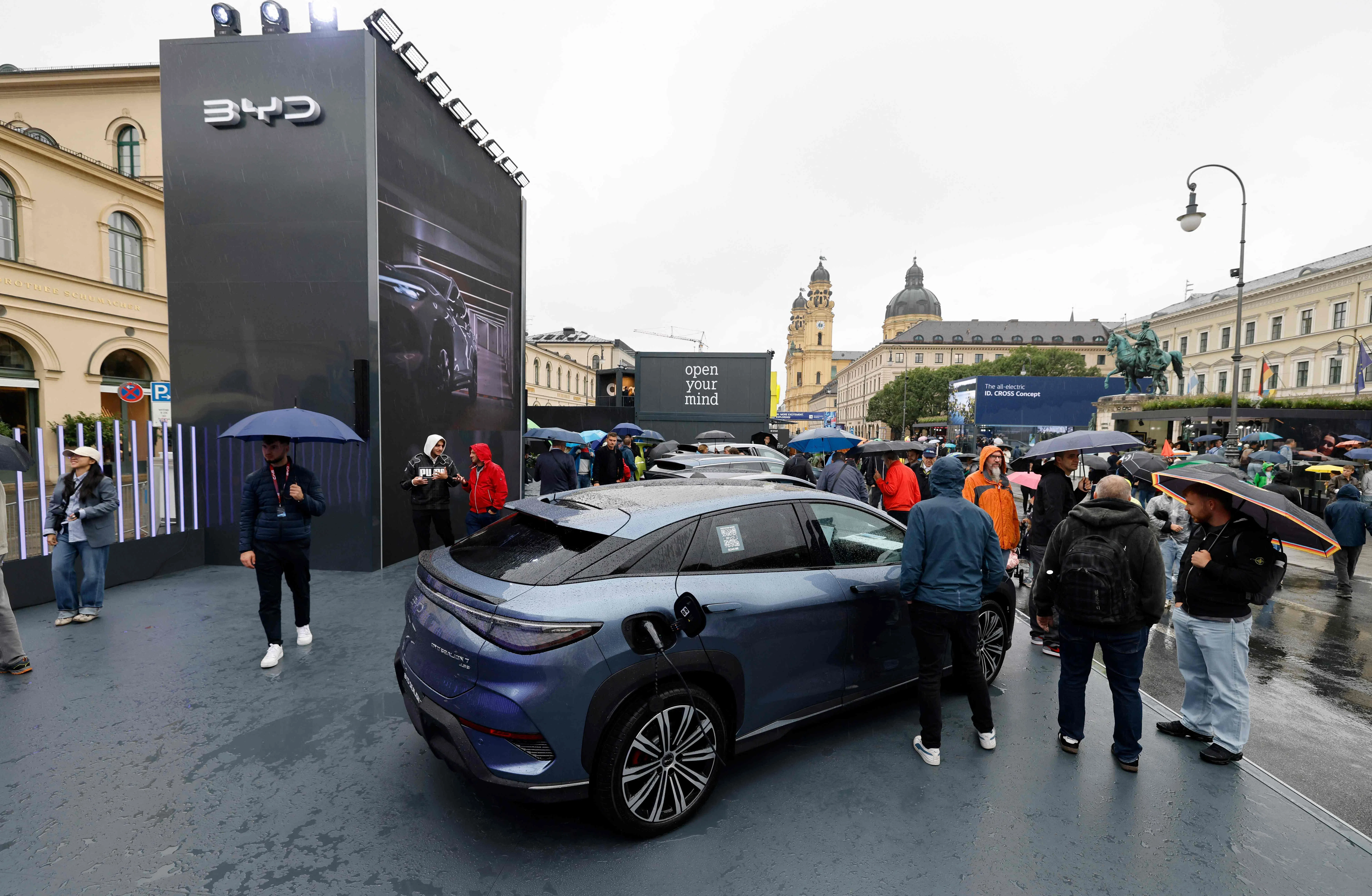 A Sealion 7 car on display at a BYD booth during the IAA Mobility International Motor Show, Munich, Germany, Sep 10, 2025. 