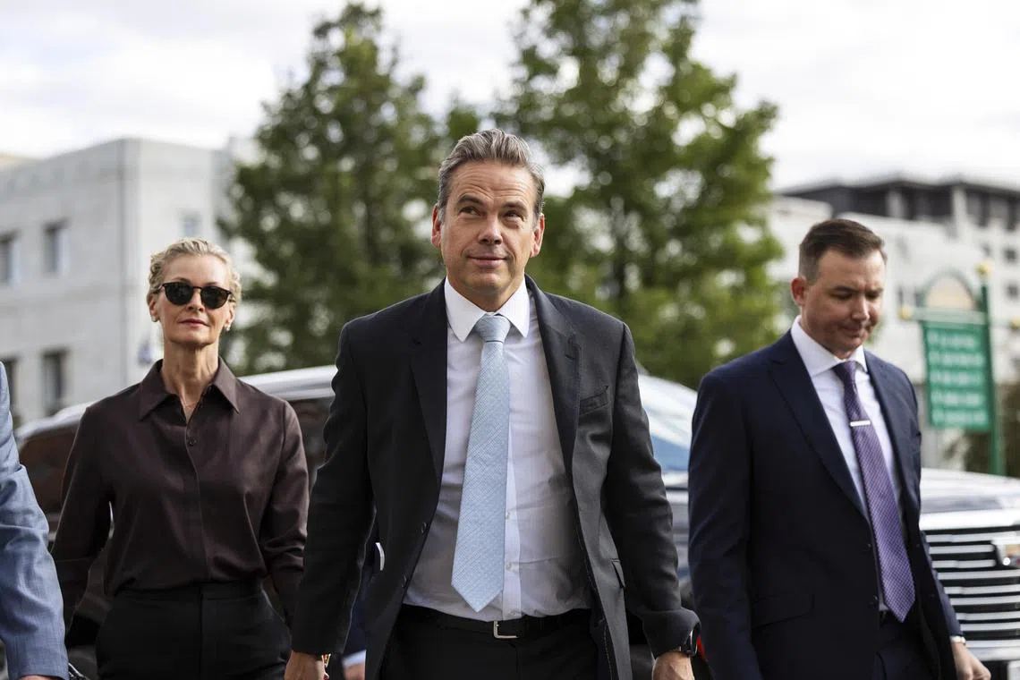 Lachlan Murdoch (centre) arrives for a probate court hearing in Reno, Nevada, Sept 16, 2024. A Nevada commissioner ruled resoundingly against Rupert Murdoch’s attempt to change his family’s trust to consolidate his eldest son Lachlan’s control of his media empire and lock in Fox News’s right-wing editorial slant, according to a sealed court document obtained by The New York Times. 