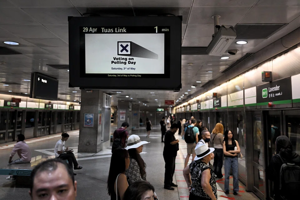 A message informing commuters at Lavender MRT station about Polling Day on Saturday. There will be 97 seats across 33 constituencies in Singapore’s next Parliament.