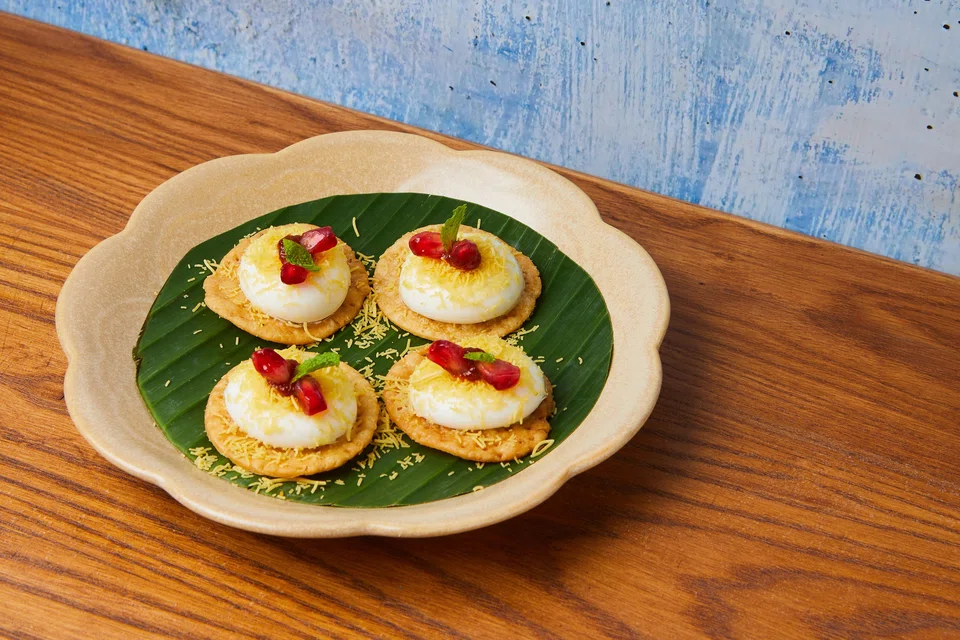 Papdi chaat is a deconstructed version of the Indian street snack.