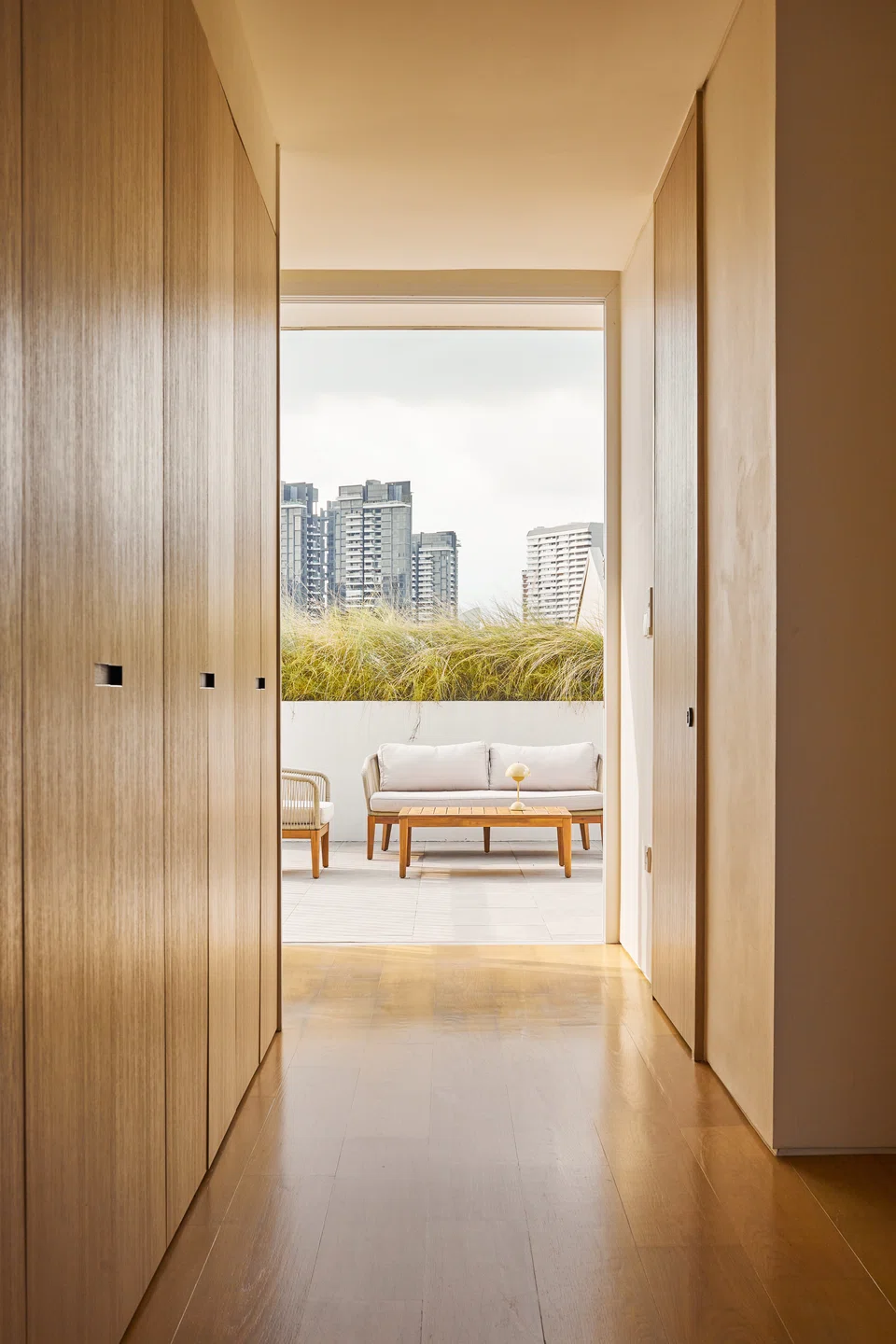 A spacious terrace offers panoramic views of the neighbourhood.