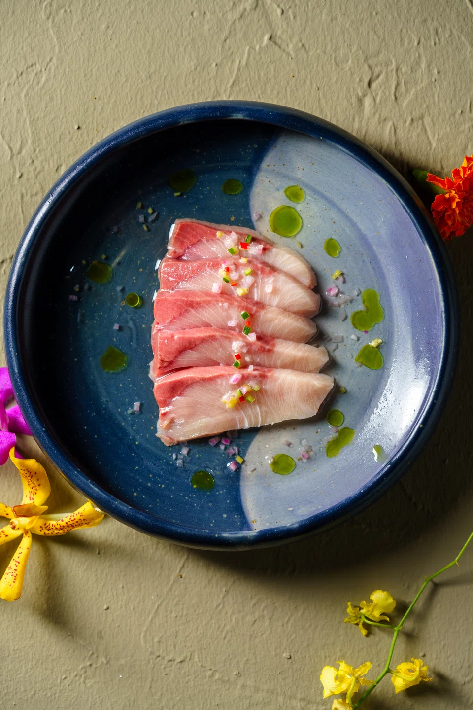 Cured hamachi kinilaw is heavy on coconut sap vinegar.