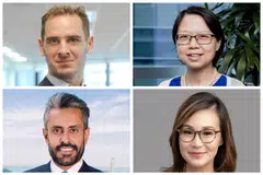 Clockwise from top left: Oriano Lizza, sales trader at CMC Markets Singapore; June Goh, senior oil analyst at Sparta Commodities; Tam Shu Ching, a senior associate with Herbert Smith Freehills Kramer in Singapore; Baldev Bhinder, managing director at Blackstone & Gold.