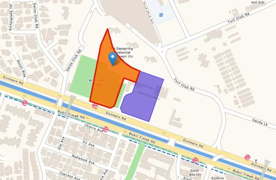 The Dunearn Road government land sales site (in orange) is the second to be released for the upcoming Bukit Timah Turf City housing estate.