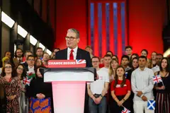 Keir Starmer, leader of the Labour Party, delivering his victory speech in London on Friday. 