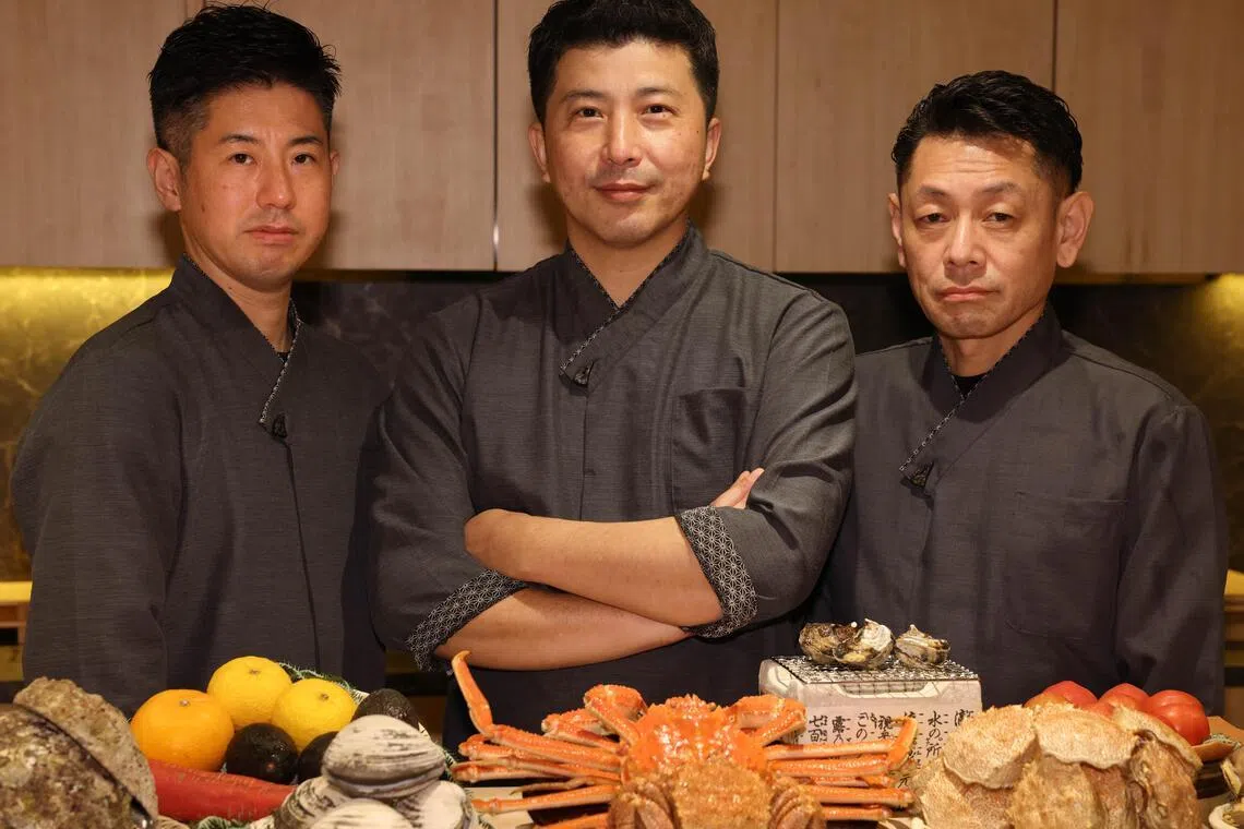 L to R: Sakamoto Mitsutaka, Saito Makoto,  Matsuda Koichi, of Jiin Omakase.
