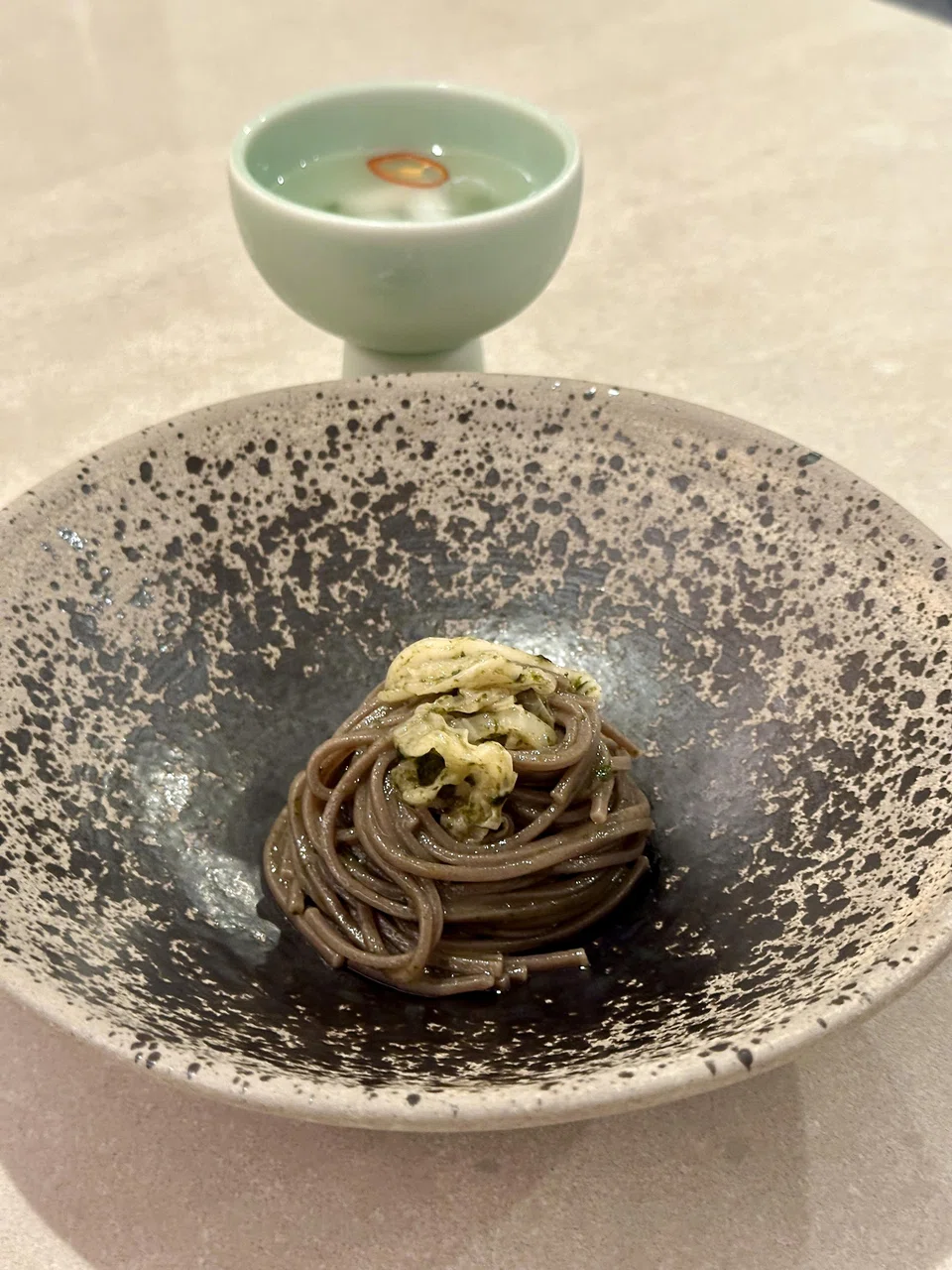 Slippery chewy buckwheat noodles.