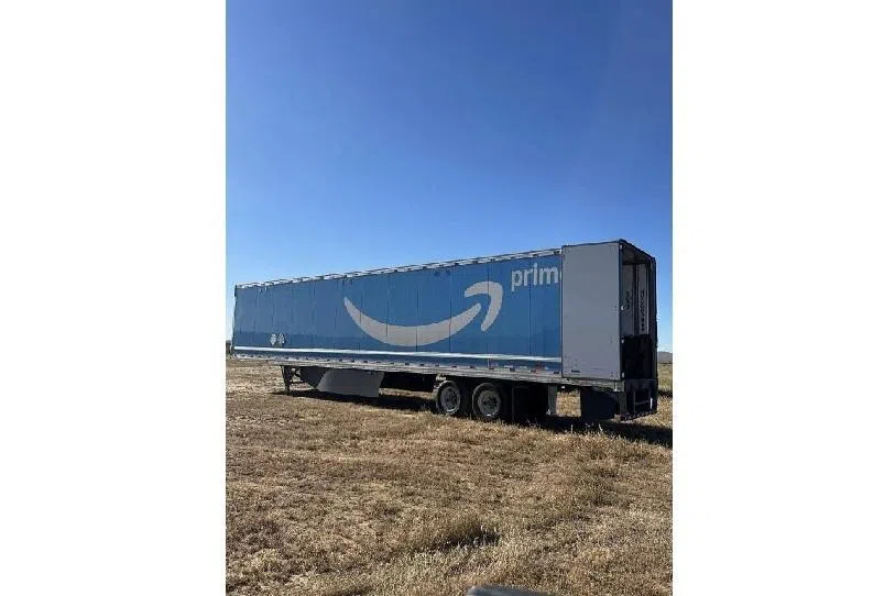 A trailer with the Amazon logo which was among those located by sheriff's deputies in Kern County, California, in connection with the cargo thefts. 