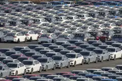 Honda Motor vehicles bound for shipment at a port in Yokohama, Japan, Feb 6, 2025. Japan's trade deficit narrowed by 40 per cent to 3.9 trillion yen on brisk exports of automobiles and chipmaking equipment as well as lower costs of energy imports.