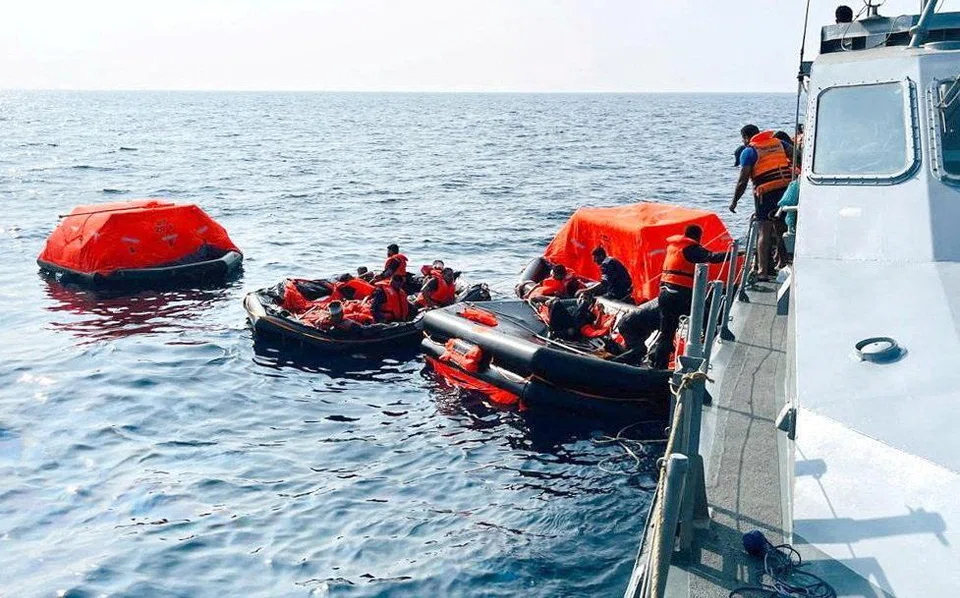 Sri Lanka Navy personnel assist sailors during a rescue operation involving the Iranian military ship, IRIS Dena. The US stepped on India’s toes by sinking the frigate in international waters close to the Indian coast. 
