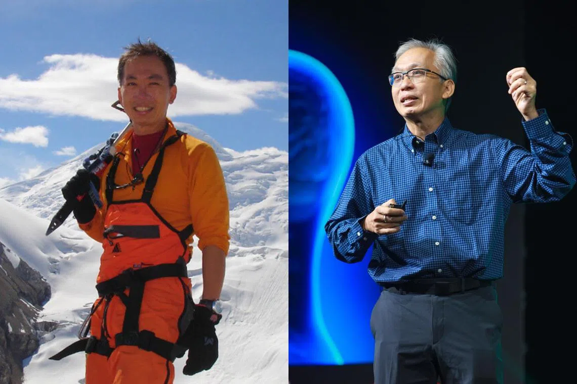 Left: David Lim scaled mountains and overcame a partial disability in the late 1990s. Right: Today, Lim has turned to entrepreneurship and is setting his sights on leaving a lasting legacy. 