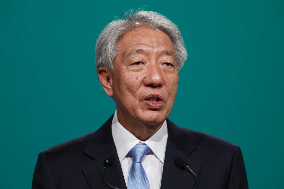 Senior Minister and Coordinating Minister for National Security Teo Chee Hean delivering Singapore's national statement at the UN Climate Change Conference at Expo City Dubai on December 2, 2023, in Dubai, United Arab Emirates.