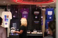 A merchandise booth at the opening night of the Democratic National Convention (DNC) at the United Centre in Chicago, Illinois, Aug 19, 2024.