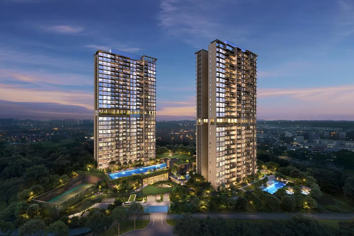 An artist's impression of Lentor Central Residences, the new condominium in Lentor Hills Road. The development will house 477 units in two high-rise blocks of 27 and 28 storeys each.