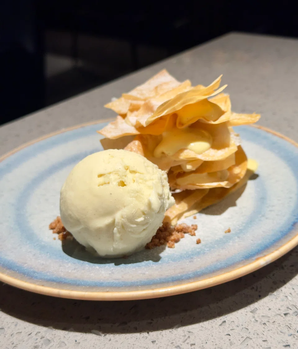 Mille-feuille and vanilla ice cream.
