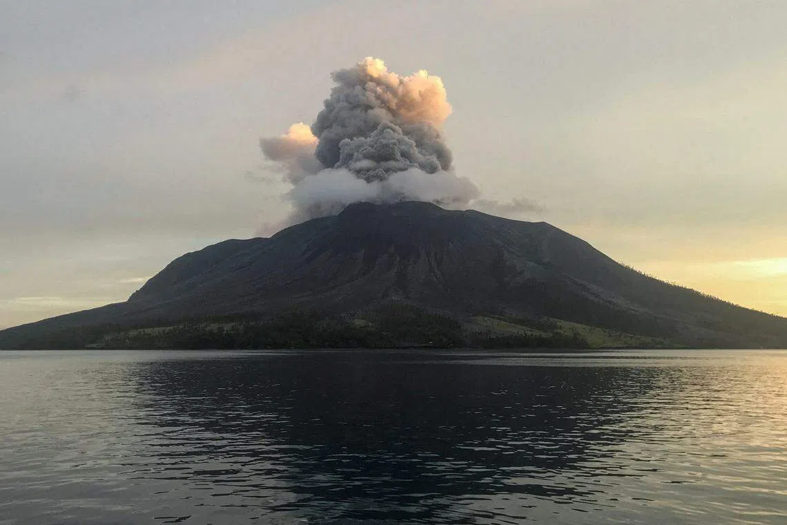 Mount Ruang spews volcanic ash, North Sulawesi, Indonesia, April 19, 2024. 