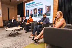 From left: Justin Ma, executive director of Sustainable Finance at Standard Chartered; Gerard Lim, director of Regional Transformation at Motul Asia Pacific; Allinnettes Adigue, head of the Asean Regional Hub of GRI; Hari Nair, CEO and co-founder of Zuno Carbon; and moderator Emma Jenkins-Lee, managing director of Spurwing Communications.