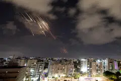Israel's Iron Dome anti-missile system intercepts rockets after Iran fired a salvo of ballistic missiles, as seen from Ashkelon, Israel, Oct 1, 2024. 