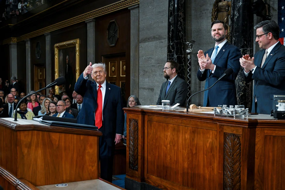 U.S. President Donald J. Trump delivering the Union address of his second term to a joint session of Congress in the House Chamber of the United States Capitol in Washington, D.C., Feb 24, 2026.  