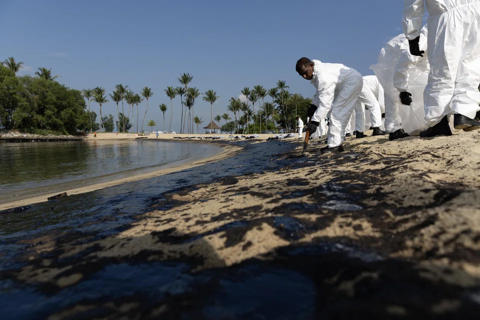 The oil spill is a result of an incident on Jun 14 involving the Netherlands-flagged dredging boat Vox Maxima and the Singapore-flagged bunker vessel Marine Honour, which was stationary, at Pasir Panjang Terminal.