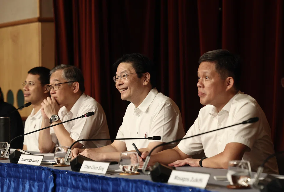 Prime Minister Lawrence Wong speaking at the press conference after the results of GE2025. He has highlighted the importance of renewal.