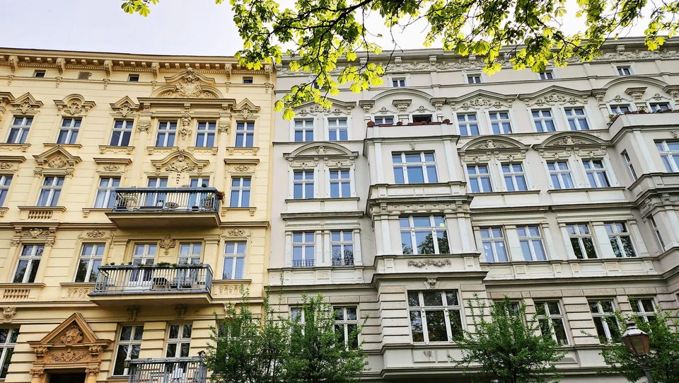 Classical residential buildings in a leafy Berlin neighbourhood.