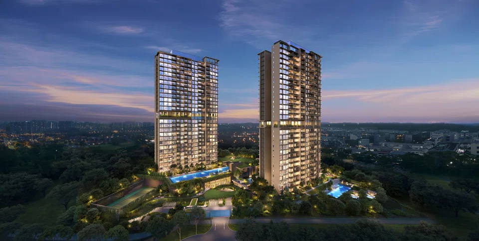 An artist's impression of Lentor Central Residences, the new condominium in Lentor Hills Road. The development will house 477 units in two high-rise blocks of 27 and 28 storeys each.