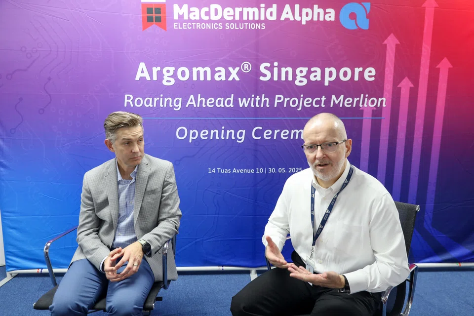 Tom Hunsinger, MacDermid Alpha’s vice-president of semiconductor assembly (left) and Jack van Mook, vice-president of Asia commercial. Asia represents 60% of the company's total business.