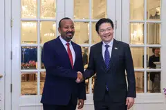 Ethiopian Prime Minister Abiy Ahmed Ali (left) met Singapore Prime Minister Lawrence Wong at the Istana when he made his first official visit to the city-state in June 2024.