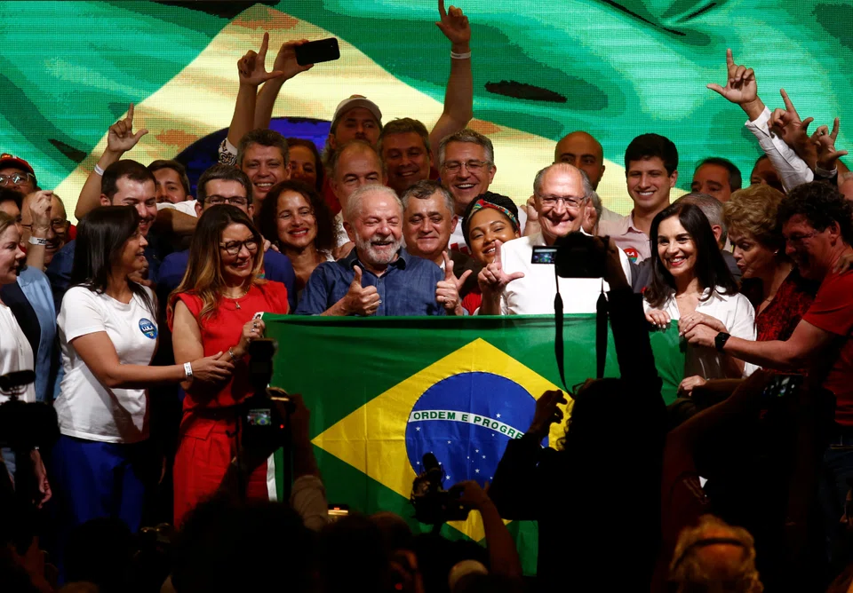 Brazil's former president and presidential candidate Luiz Inacio Lula da Silva at an election night gathering on the day of the country's presidential election run-off, in Sao Paulo, Oct 30, 2022.