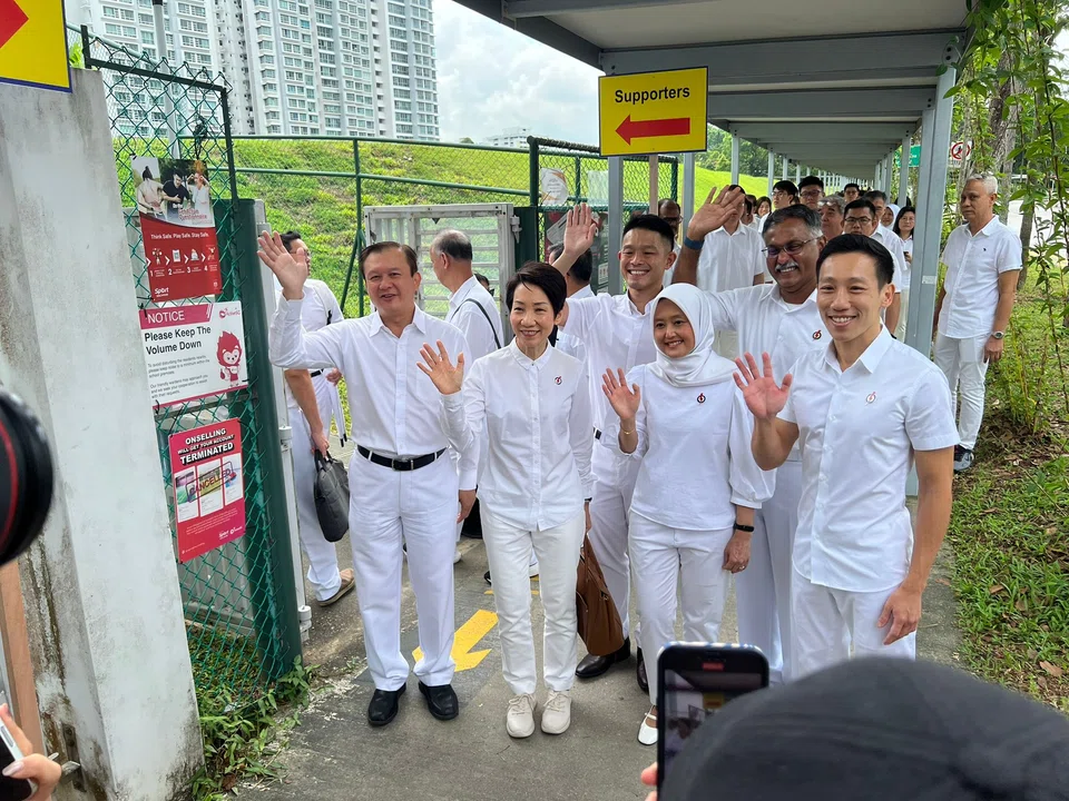 PAP's Grace Fu with the party's Jurong East-Bukit Batok GRC candidates. 