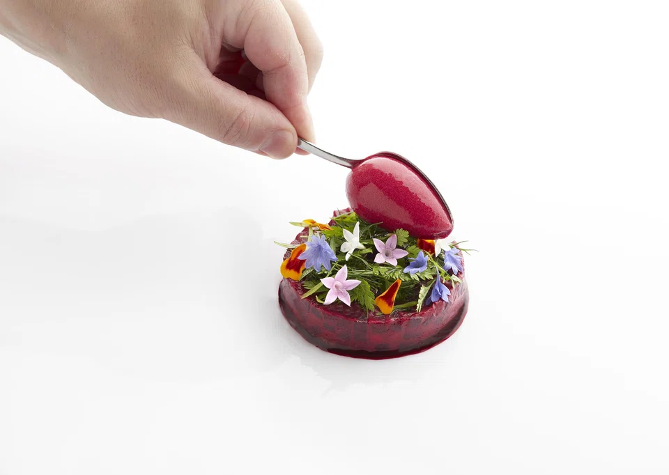 Remolacha or beetroot tartare with beetroot sorbet.