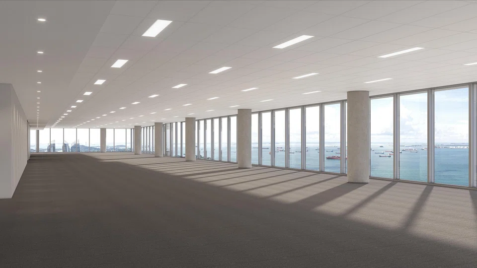 Artist's impression of sea views from an office floor in the high zone of the 34-storey Labrador Tower.
