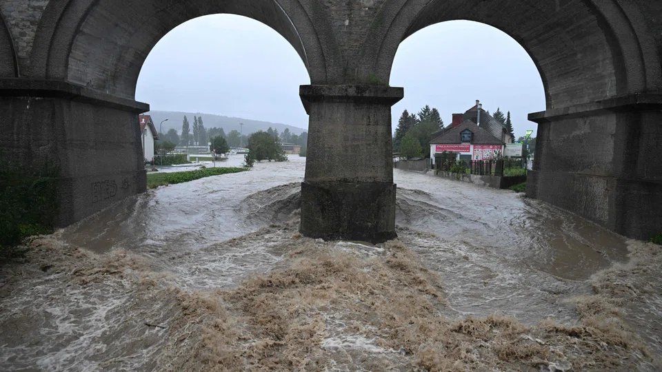 The Traisen river, Austria; torrential rain has caused flooding across large swathes of central and eastern Europe. 