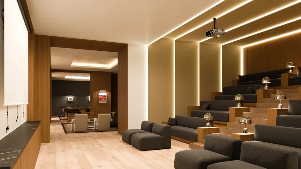 The auditorium at the WeWork facility at 21 Collyer Quay opening in June 2022.