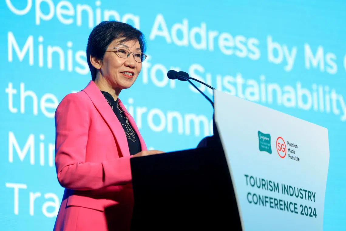 Minister for Sustainability and the Environment Grace Fu delivering the opening address at this year's Tourism Industry Conference.