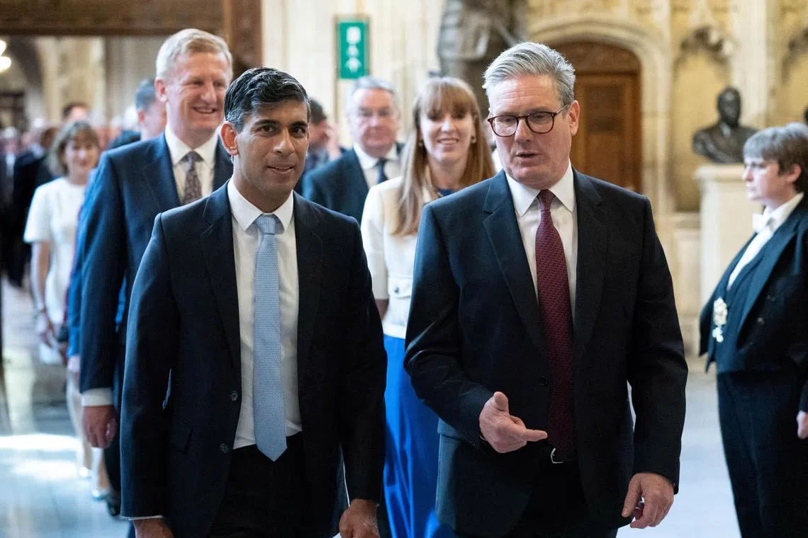 UK Prime Minister Keir Starmer (right) and Leader of the Opposition Rishi Sunak at the opening of parliament in July.
