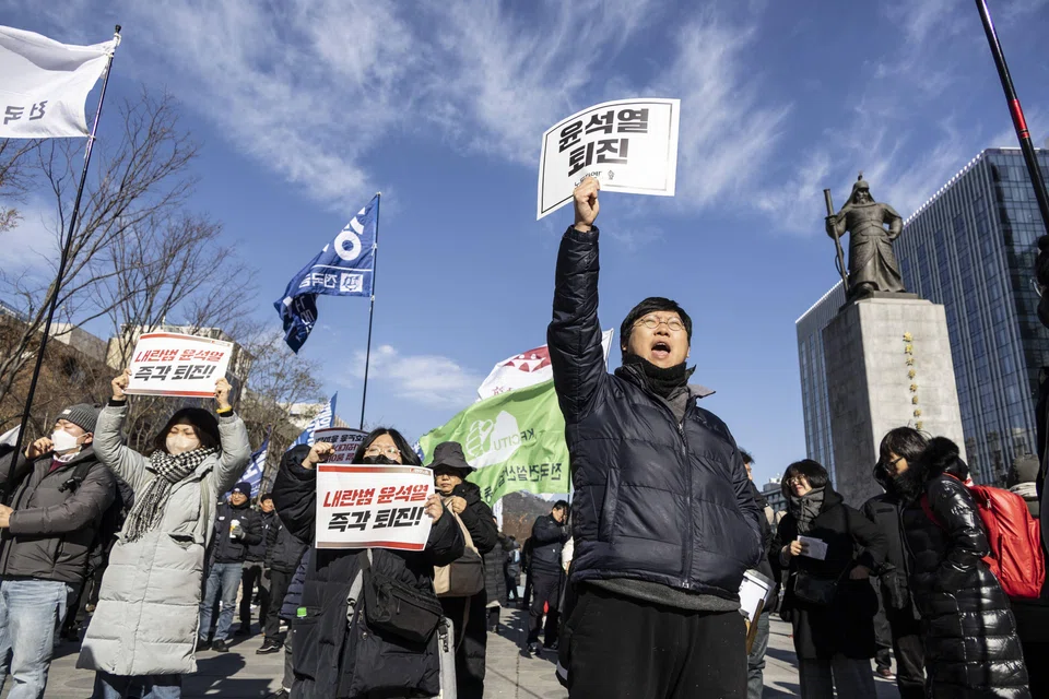 Protesters call for the resignation of South Korean President Yoon Suk Yeol during a demonstration in Seoul, South Korea, Dec. 4, 2024.