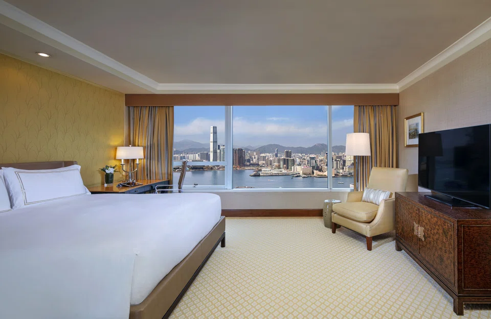 Rooms have views of either the harbour or Victoria Peak.