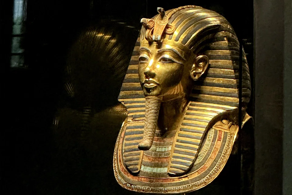 The golden funerary mask of ancient Egyptian King Tutankhamun (1341-1323 BC) is displayed at the Tutankhamun gallery at the Egyptian Museum in Cairo's central Tahrir Square, Egypt, June 11, 2025.