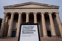 Signage warning of closures due to the US government shutdown in front of the National Gallery of Art. In the US, public debt now stands at 99% of GDP.