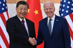 China's President Xi Jinping (left) and US President Joe Biden on the sidelines of the G20 summit in Bali in November 2022. The two leaders are expected to meet for talks at the upcoming Apec summit in San Francisco.
