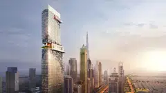 A rendering image of Aldar Properties’ office tower near the Dubai International Financial center, in Dubai. 