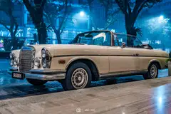 The 1965 Mercedes Benz 300SE Cabriolet, seen here at The Fullerton Bay Hotel, is owned by Kumar Balasingam, the president of the Classic Car Club of Singapore.