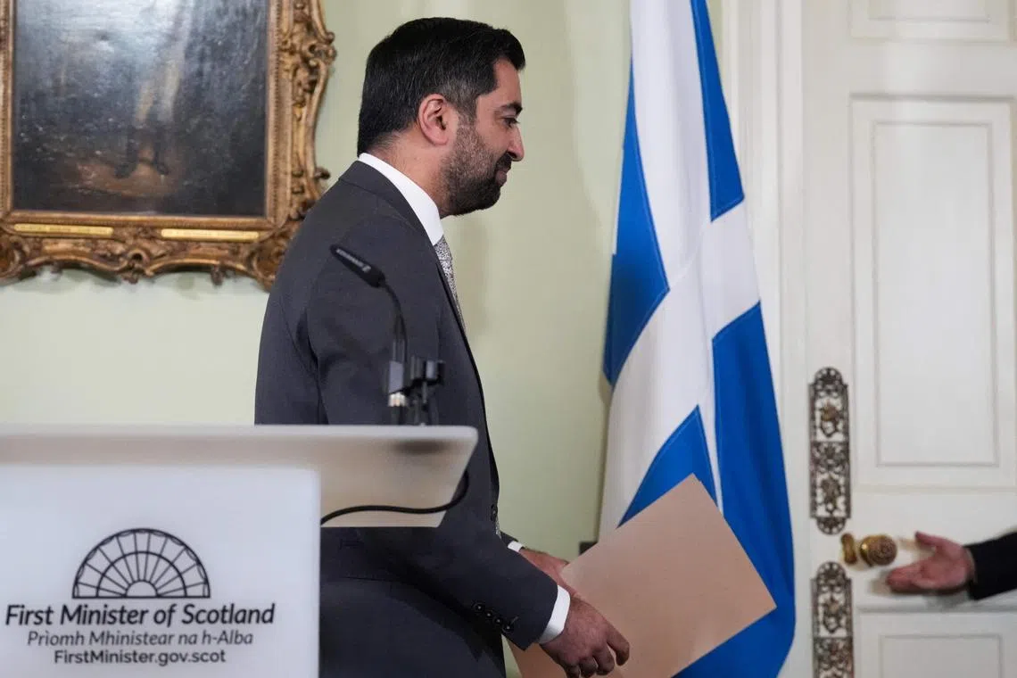 Scotland's First Minister Humza Yousaf leaves after announcing his resignation. He had inherited a troubled legacy from predecessor Nicola Sturgeon.